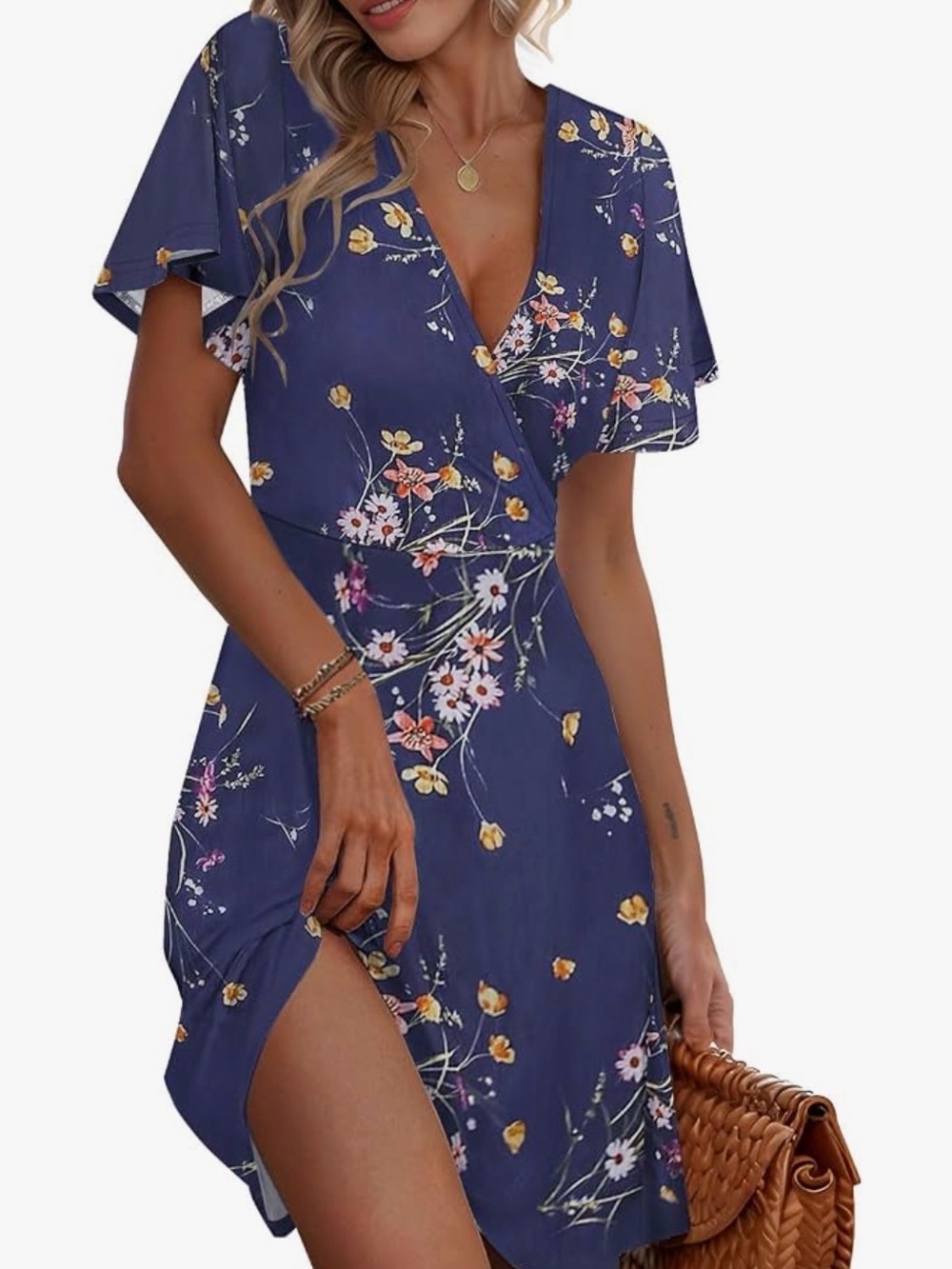 Floral Wrap Midi Dress in Navy